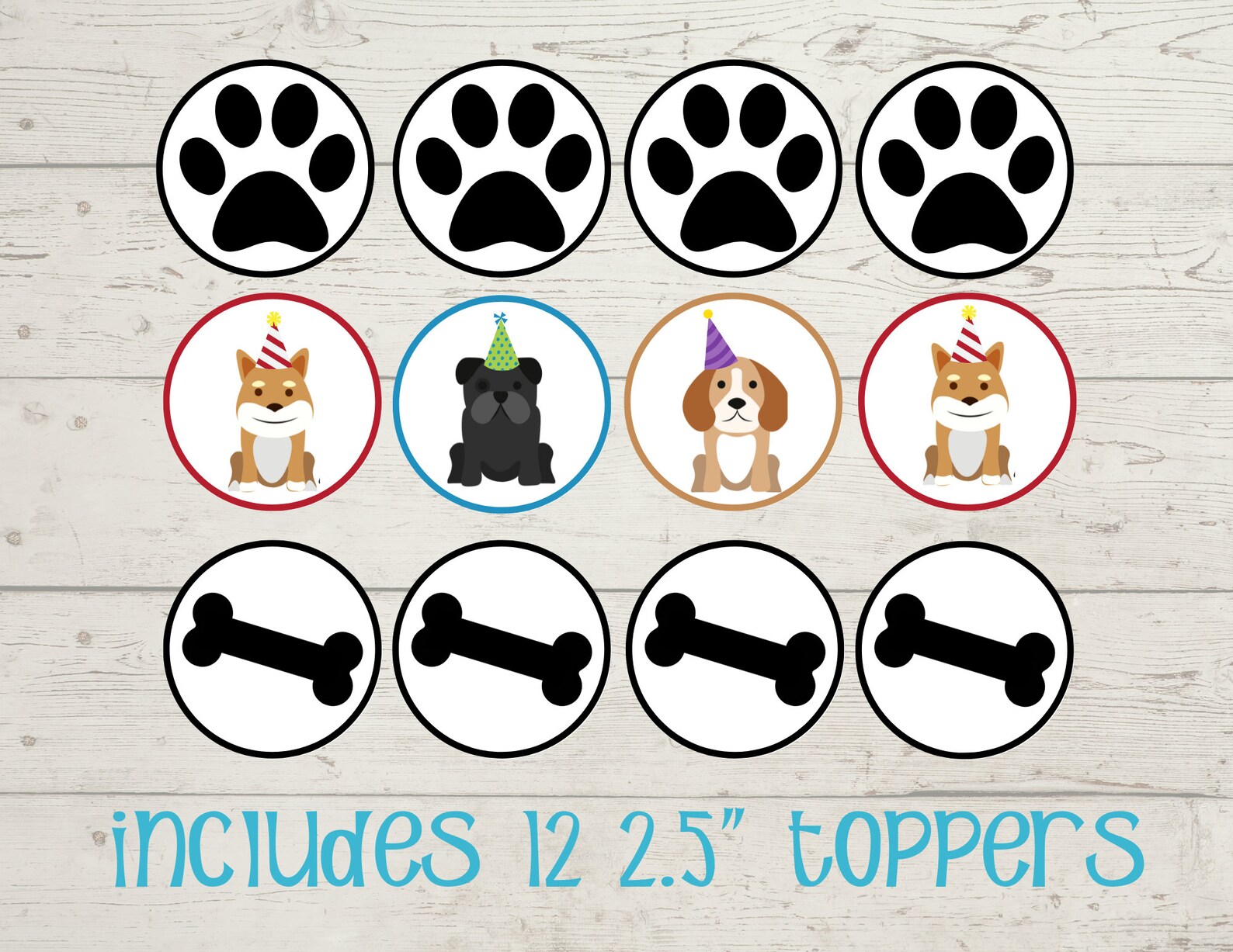 Editable Puppy Cupcake Toppers, Dog Theme Party, Puppy Dog Birthday ...