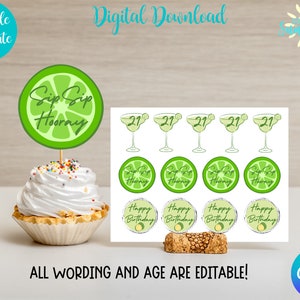 Editable Sip Sip Hooray Cupcake Topper, Cupcake Toppers, 21st Birthday Party, 21st Birthday, 21st Party, Instant Download| Canva