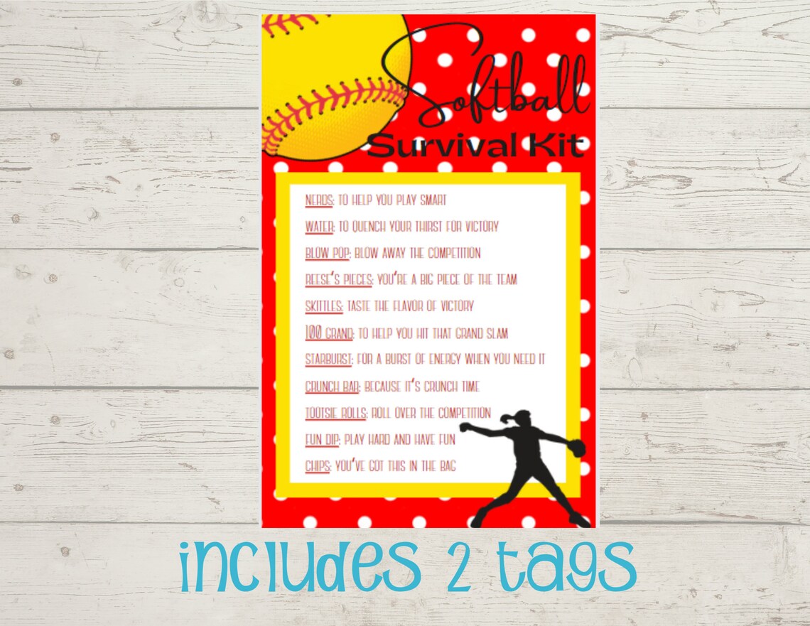 Editable Softball Survival Kit Tag , Softball Camp, Tryouts , Candy