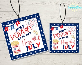 Editable Popcorn Fourth of July Gift Tag , 4th of July Favor Tag Template, Editable Patriotic Gift Tag, Instant Download, Digital Gift Tag