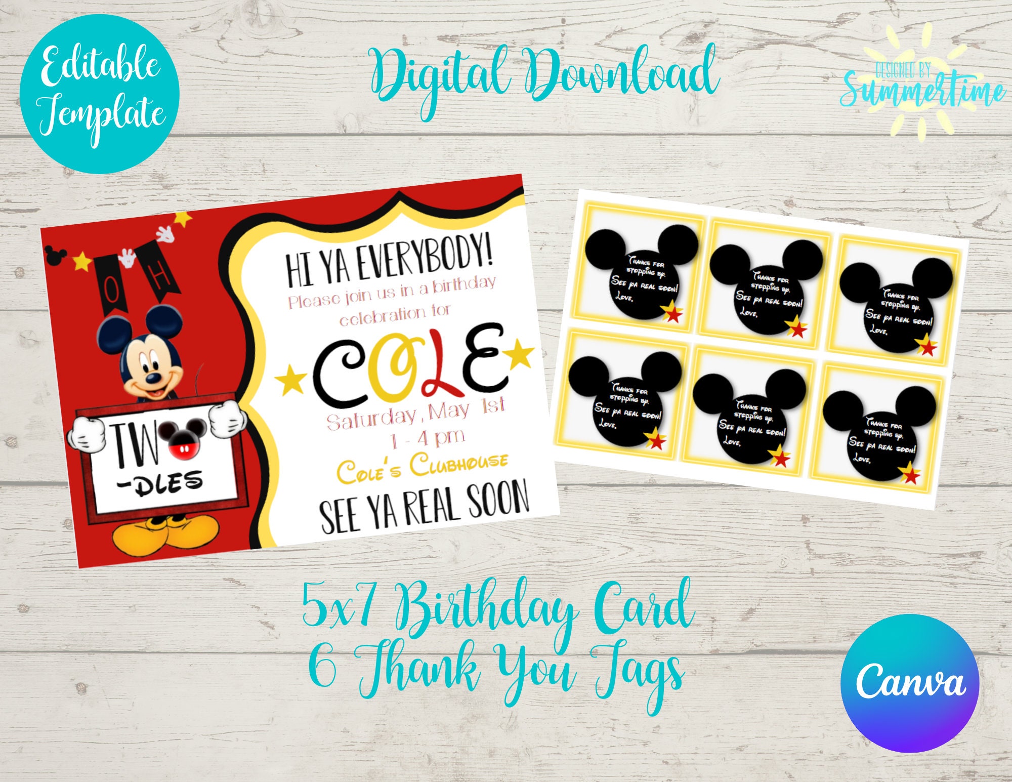 Editable Mickey Mouse Birthday Invitation Bundle, Mickey Birthday Theme ...