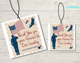 Editable Fourth of July Gift Tag , 4th of July Favor Tag Template, Thank You For Your Service, Patriotic Tag, Instant Download, Digital Tag