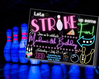 Editable Bowling Birthday Party Invitation, Strike Up Some Fun Party , Digital Birthday Invite, Bowling Party Theme, Digital Invitation