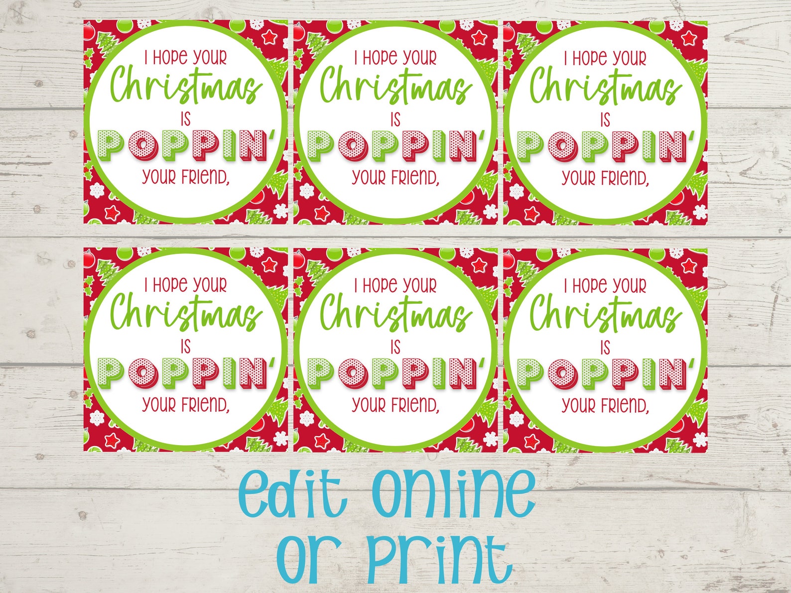Editable Christmas Gift Tag , I Hope Your Christmas is Poppinʻ , Gift ...