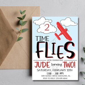 Editable Airplane Birthday Party Invitation, Time Flies Birthday Party, Digital Birthday Invite, Airplane Party Theme, Digital Invitation