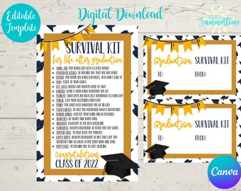 Editable Graduation Survival Kit Tag , Graduation Party , Printable, Candy Survival Kit, Gift Tag, Graduation Gift| Canva Template