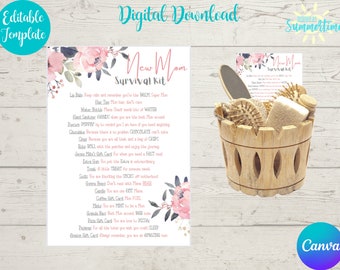 Etiqueta editable del kit de supervivencia para nuevas mamás, nueva madre, kit de supervivencia para madres, etiqueta de regalo, regalo de mamá, regalo para nuevas madres / etiqueta de regalo / Canva