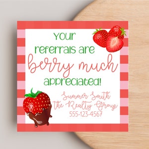 Berry Realtor Pop-by Tags, Your Referrals are Berry Much Appreciated , Real Estate Marketing, Client Appreciation, Referral Editable Tag