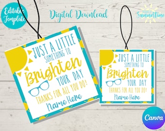 Bewerkbare fleuren uw dag gunst tag, waardering tag, cadeau tag, snack gunst, gunst tags voor werknemer, heldere dag | Canva-sjabloon