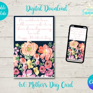 Editable Motherʻs Day Card , Motherʻs Card , Motherʻs Day , Motherʻs Day Printable Card, 4x6 Card , Canva Template