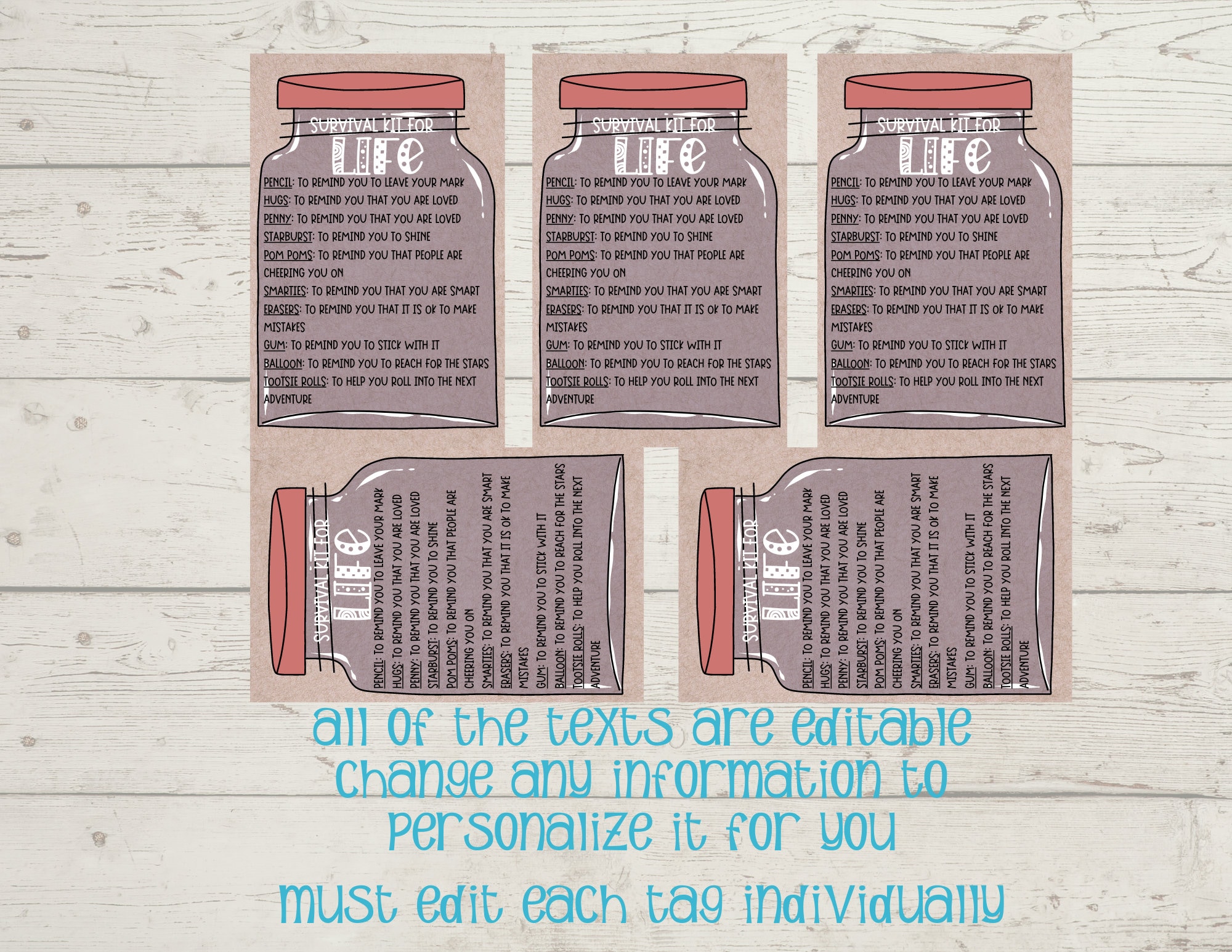 Editable Survival Kit for Life Tag , Kit for Life , Printable, Candy