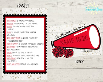 Editable Cheerleader Survival Kit Tag , Cheer Competition , Cheer, Candy Survival Kit, Gift Tag, Cheer Gift| Treat Tag | Canva Template