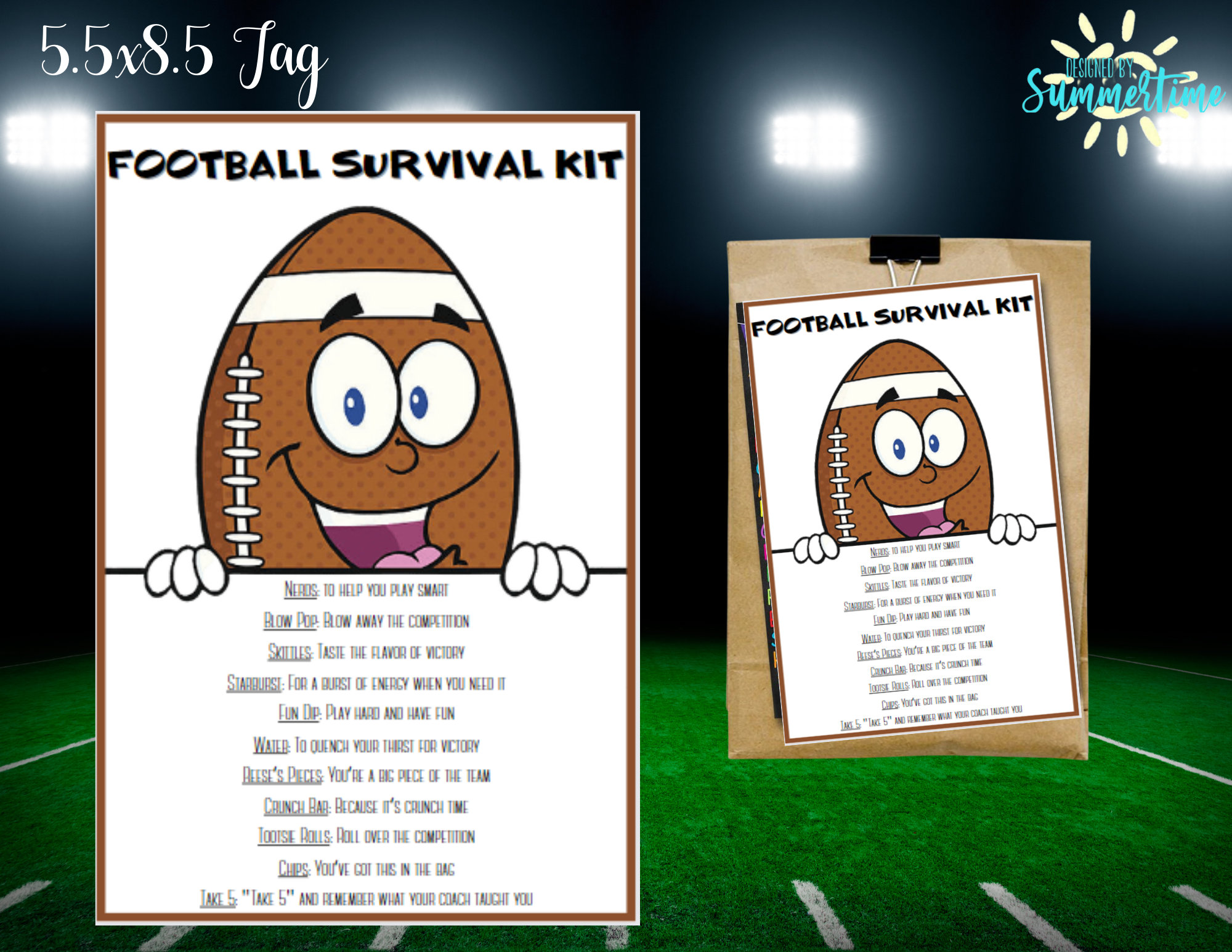 Editable Football Survival Kit Tag , Football Camp, Tryouts , Candy