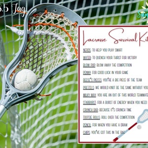 Editable Lacrosse Survival Kit Tag , Lacrosse Camp, Tryouts , Candy Survival Kit, Gift Tag, Lacrosse Gift| Treat Tag | Canva Template