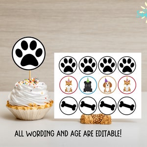 Editable Puppy Cupcake Toppers, Dog Theme Party, Puppy Dog Birthday Party, Digital Invitation, Instant Download, Canva