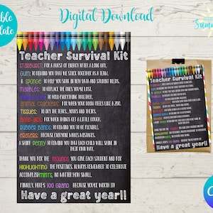 Editable Teacher Survival Kit Tag , Teacher Appreciation , Printable, Candy Survival Kit, Gift Tag, Teacher Gift, Treat Tag , Canva Template