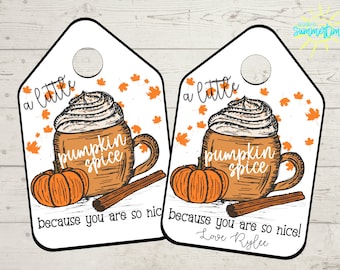 Editable Fall Autumn Gift Tag , Pumpkin Spice , Gift Tag for Students Teachers Employees, Thank You Tags, Digital Gift Tag,
