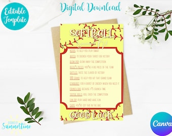 Editable Softball Survival Kit Tag , Softball Camp, Tryouts , Candy Survival Kit, Gift Tag, Softball Gift, Treat Tag , Canva Template