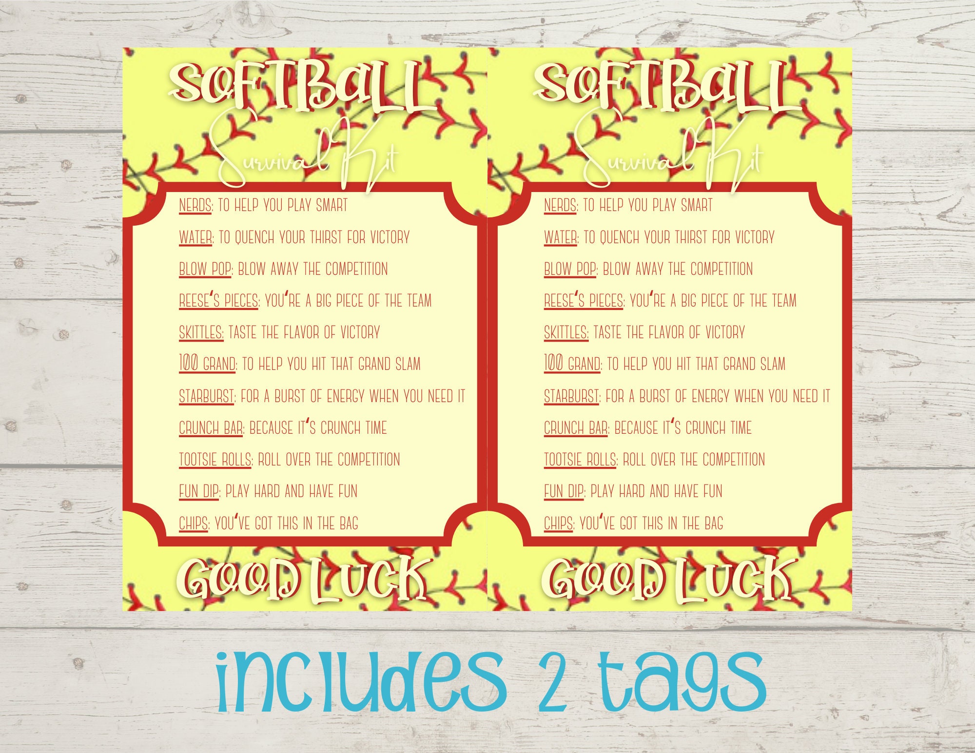 Editable Softball Survival Kit Tag Softball Camp Tryouts Etsy