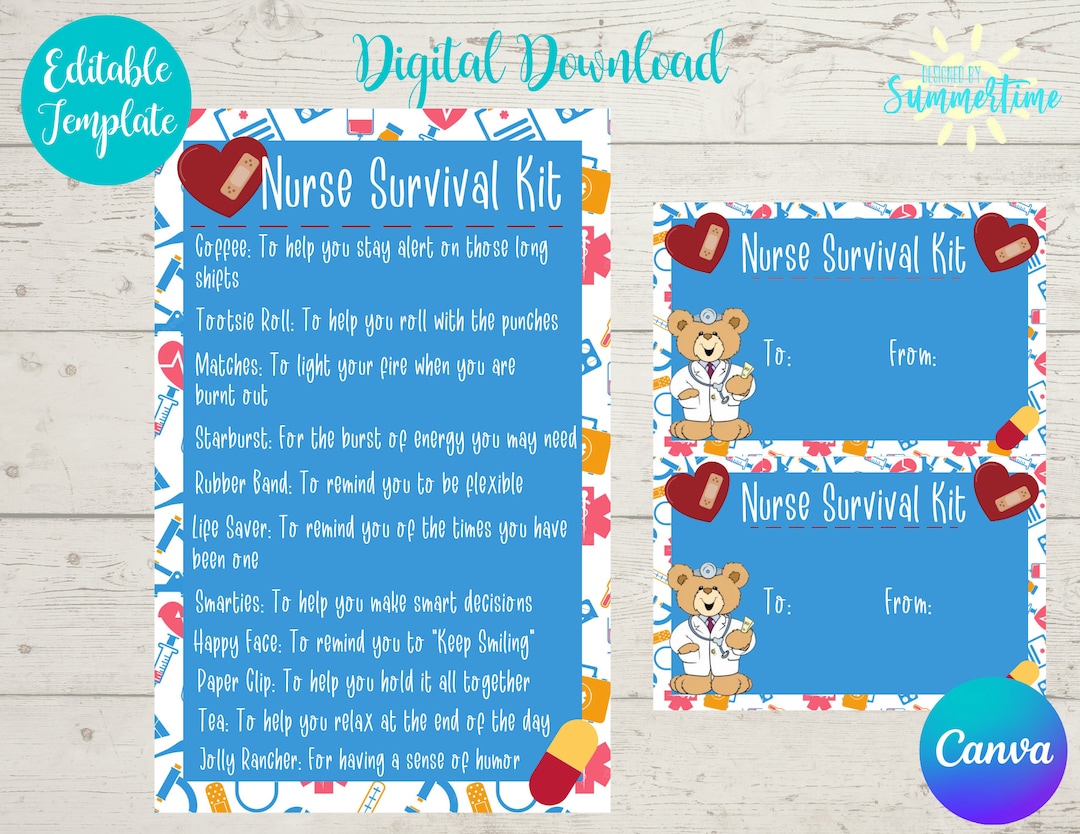 Editable Doctor/nurse Survival Kit Tag , Doctor/nurse Appreciation ...
