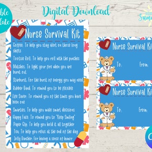 Editable Doctor/Nurse Survival Kit Tag , Doctor/Nurse Appreciation, Candy Survival Kit, Gift Tag, Doctor/Nurse Gift , Canva Template