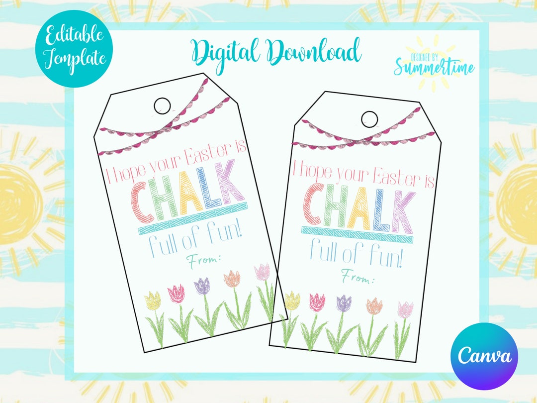 Editable Easter Chalk Favor Tag , Chalk Full of Fun Tag , Easter Tag ...