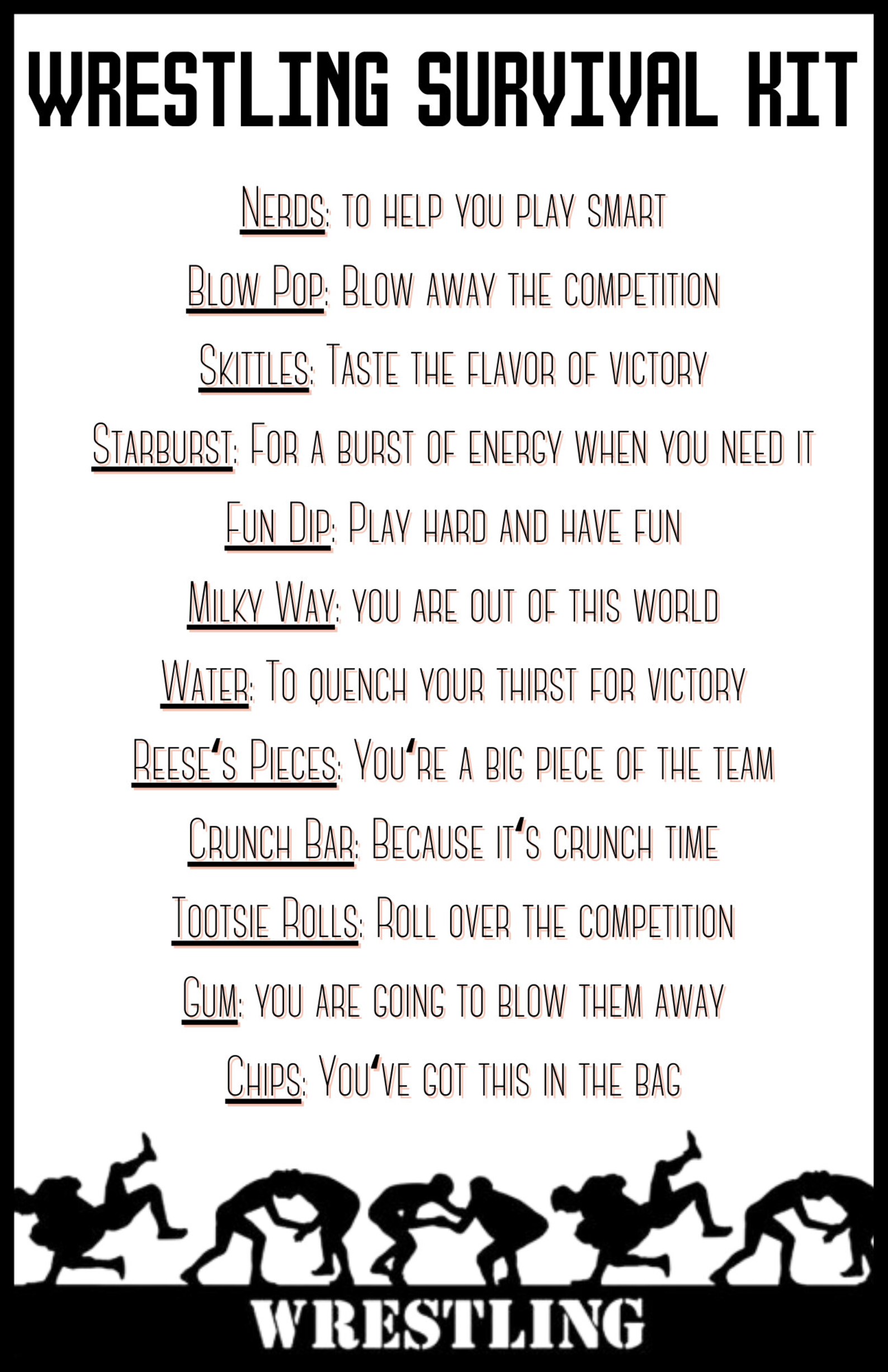 Editable Wrestling Survival Kit Tag , Wrestling Camp, Tryouts , Candy