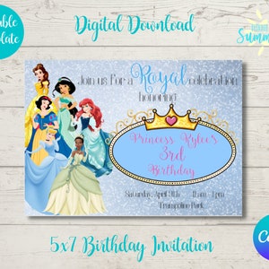 Editable Princess Birthday Invitation, Princess Birthday Theme Party, Royal Celebration Party, Digital Birthday Instant Download,