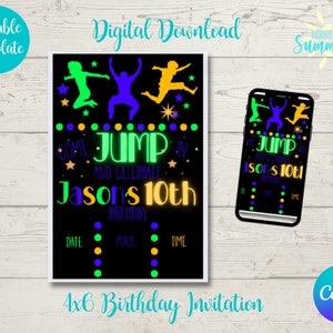 Bearbeitbare Trampolin Park Geburtstagseinladung, Trampolin Park Geburtstagsparty, digitaler Geburtstag Instant Download,