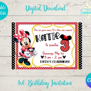 Editable Minnie Mouse Birthday Invitations, Minnie Mouse Invitation, Digital Birthday Invite,Minnie Mouse Birthday Theme, Digital Invitation