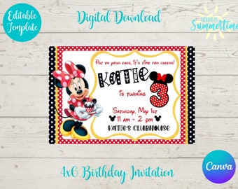 Editable Minnie Mouse Birthday Invitations, Minnie Mouse Invitation, Digital Birthday Invite,Minnie Mouse Birthday Theme, Digital Invitation