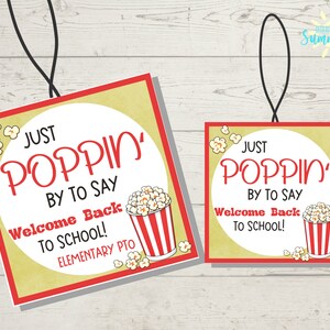 Editable Popcorn Gift Tag , Just Poppinʻ By , Back to School Staff Appreciation, Gift Tag for Teachers, Staff, Coworkers, Digital Gift Tag,