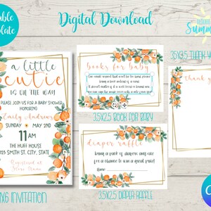 Little Cutie Baby Shower Invitation Bundle, Little Cutie Shower Theme Bundle, Cutie Shower Theme , Editable Invitation ,Canva Template