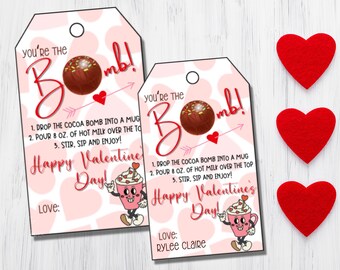 Bearbeitbarer Valentinstag Geschenkanhänger, Youʻre the Bomb, Geschenkanhänger für Studenten Lehrer Mitarbeiter, Danke Tags, Digitaler Geschenkanhänger, Valentines Tag