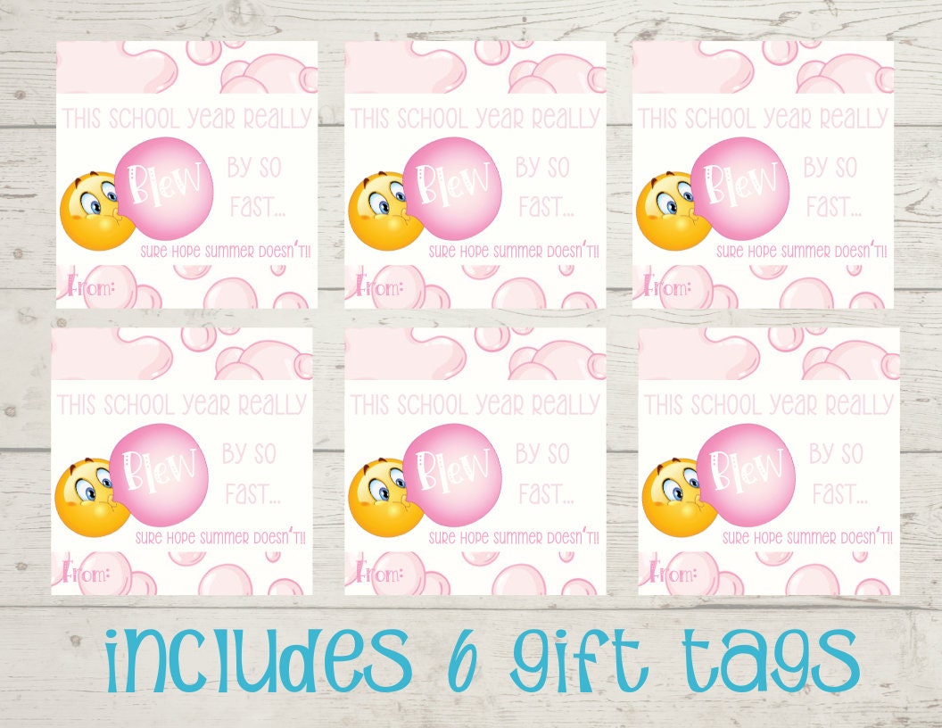 Editable Bubblegum Gift Tag , Gift Tag , End of Year Gift Tags for ...