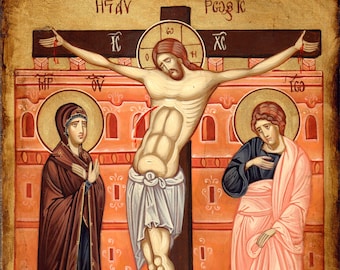Crucifixion, Hand painted orthodox icon, Byzantine orthodox icon, Orthodox art, Made to order