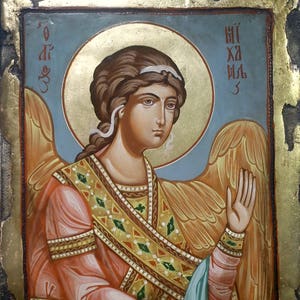 Icono ortodoxo de San Miguel Arcángel, icono ortodoxo pintado a mano, icono ortodoxo bizantino, arte ortodoxo, hecho a pedido
