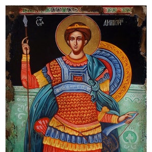Heiliger Demetrios Ikone, Handgemalte orthodoxe Ikone, byzantinische orthodoxe Ikone, orthodoxe Kunst, Auf Bestellung