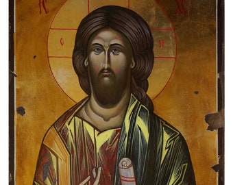 Jesus Christ Pantocrator, Hand painted orthodox icon,  Byzantine orthodox icon, Orthodox art, Made to order