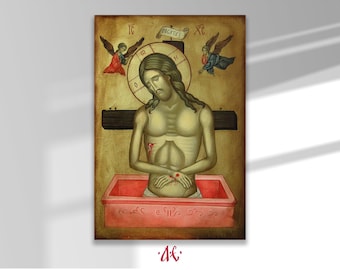 Christ In The Earthen Tomb , Jesus Christ, Hand painted orthodox icon, Byzantine orthodox icon, Orthodox art,Angel Fine Art Made to order