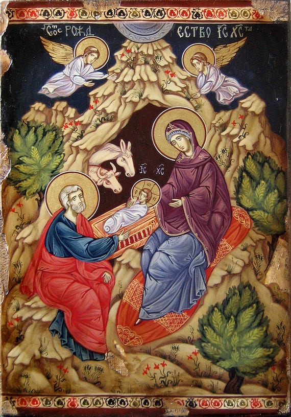 Nativity of Christ Hand painted orthodox icon Byzantine Etsy