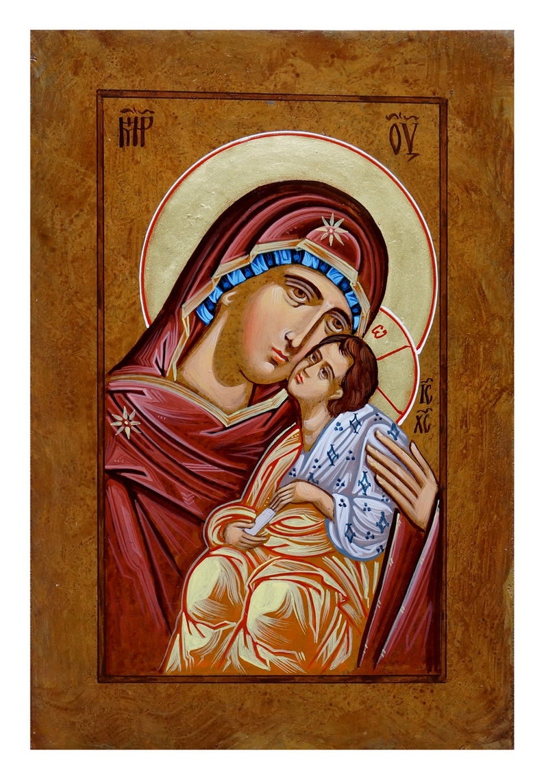 The Holy Mother Of God Virgin Mary With Child Hand Painted Etsy