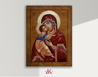 Virgin Mary with child, Hand painted orthodox icon, Orthodox art,  Byzantine icon,  Made to order, Original Icon