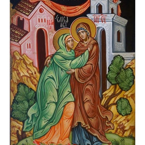Visitation, Handgemalte orthodoxe Ikone, byzantinische orthodoxe Ikone, orthodoxe Kunst, Made to order