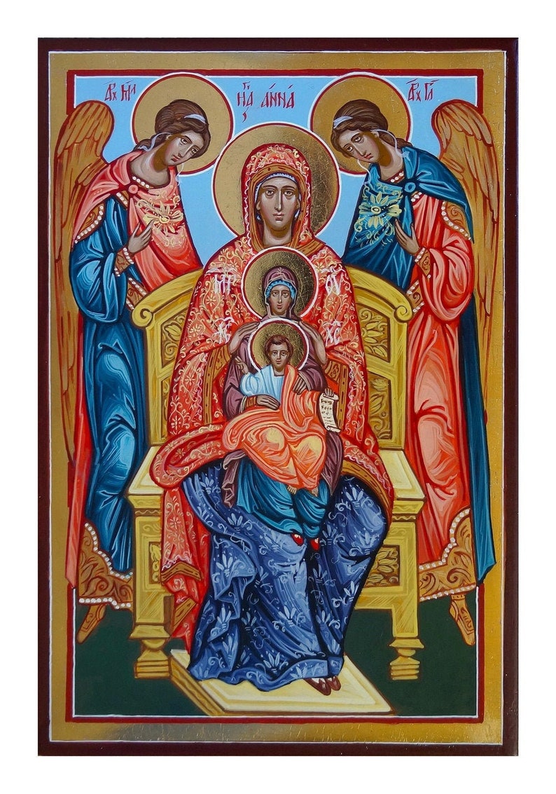St Anna and Virgin Mary Hand painted orthodox icon Byzantine image 1