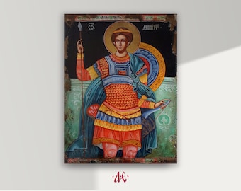 Saint Demetrios Icon, Hand painted orthodox icon,  Byzantine orthodox icon, Orthodox art, Byzantine artwork, Made to order