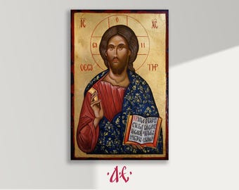Jezus Christus Pantocrator, handgeschilderd orthodox icoon, Byzantijns-orthodox icoon, orthodoxe kunst, op bestelling gemaakt