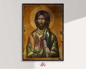 Jezus Christus Pantocrator, handgeschilderd orthodox icoon, Byzantijns-orthodox icoon, orthodoxe iconografie, op bestelling gemaakt