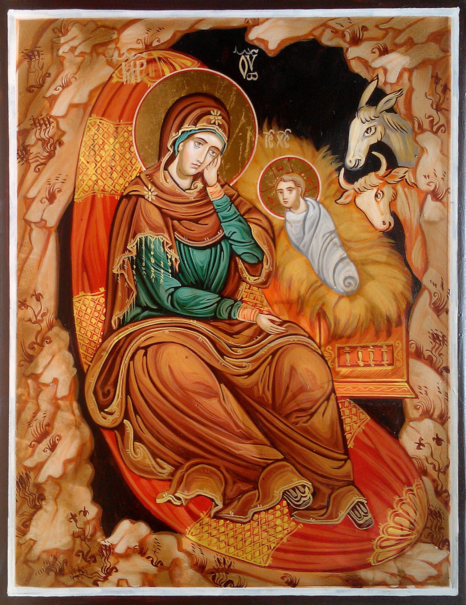 Nativity of Jesus Christ, Hand Painted Orthodox Icon, Byzantine