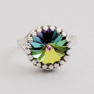 Vitrial Medium Swarovski Crystal Cocktail Ring, Crystal Solitaire Bridal Ring, Bridesmaid Crystal Ring